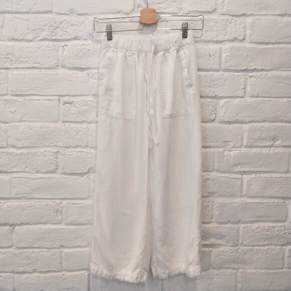 Thread & Supply Linen Blend Pants Womens XS White Wide Leg Crop Coastal Pull On, - Picture 1 of 12